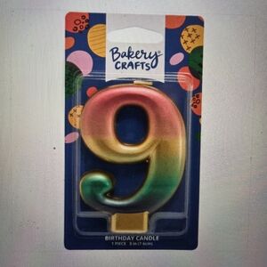 DecoPac Bakery Crafts Numeral 9 Metallic Birthday Candle.